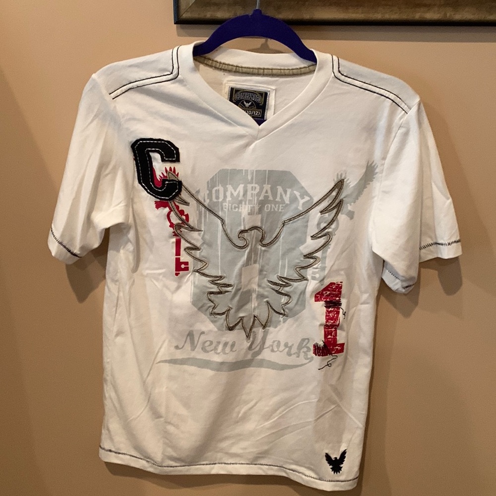 Cool boys t shirt with stitched embellished letterC and eagle